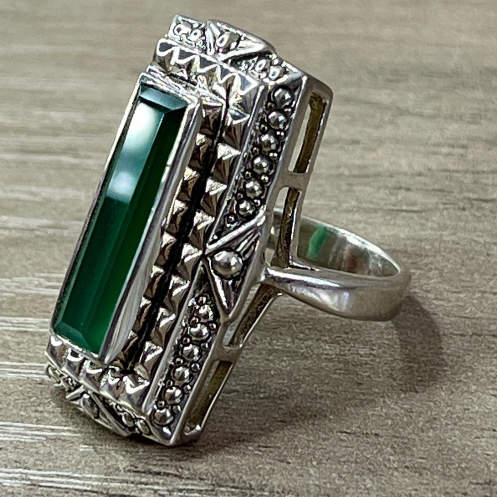 Nicky Butler Silver Ring with Green Chalcedony Rectangular Stone